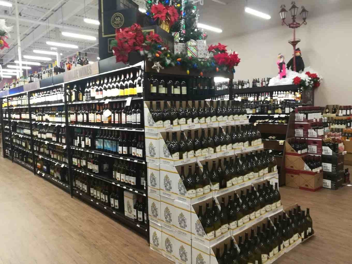 Long aisles of wine inside the store