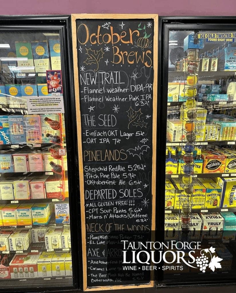 The store's chalkboard listing this month's craft beers