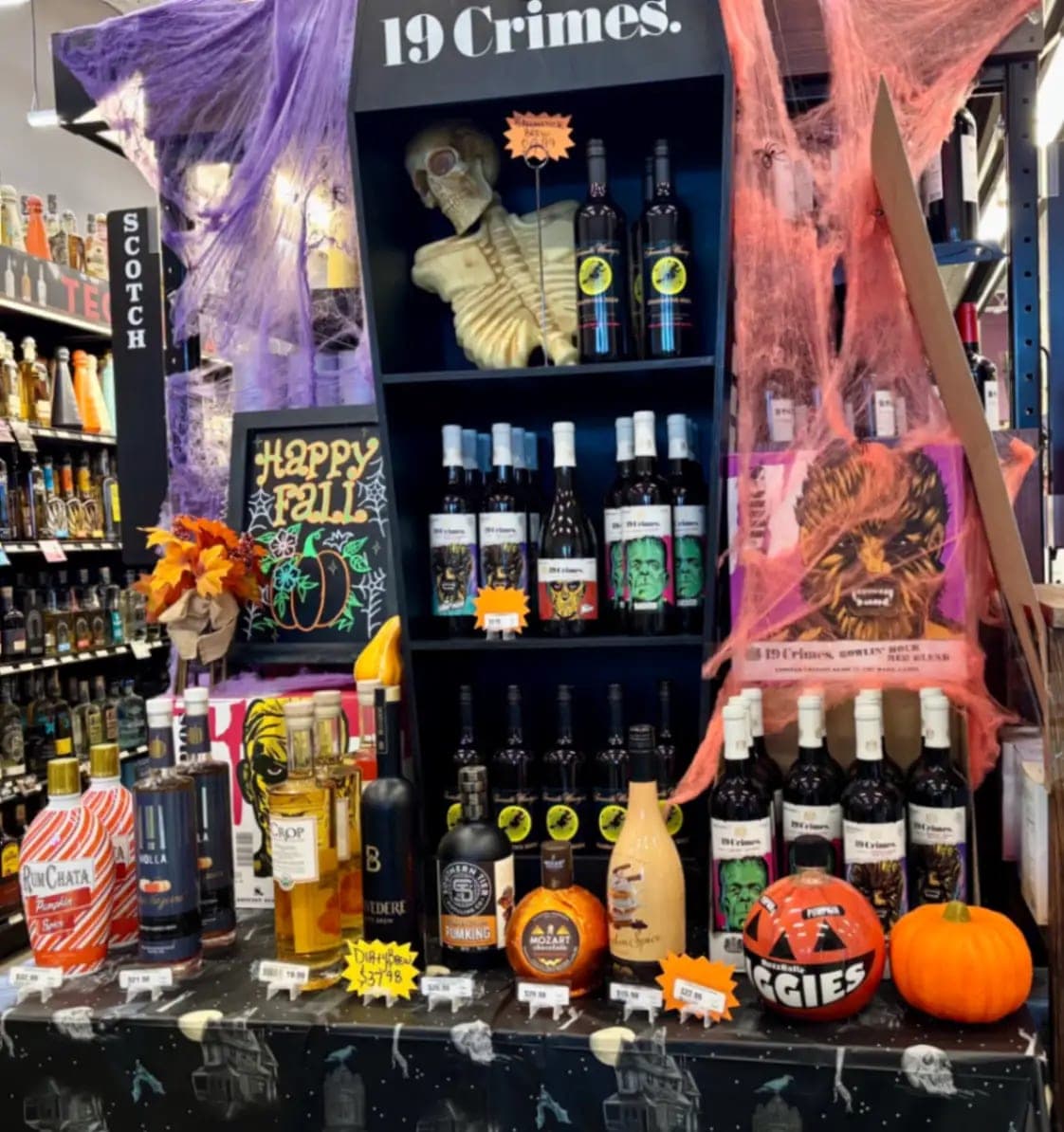 A seasonal wine display inside the store