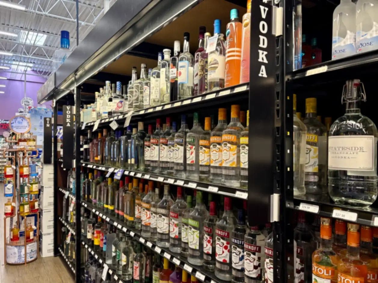 Shelves of vodka and other spirits