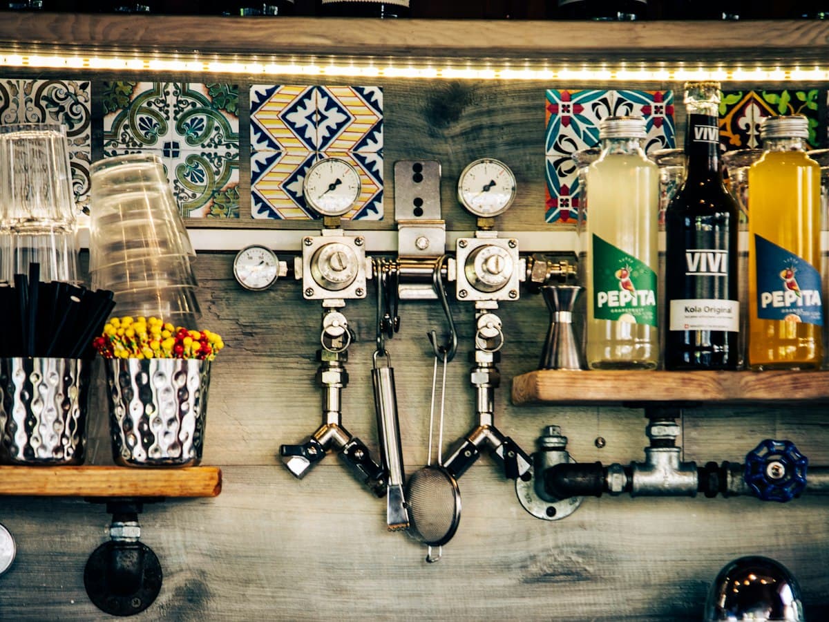 Bar tools hanging on a wall