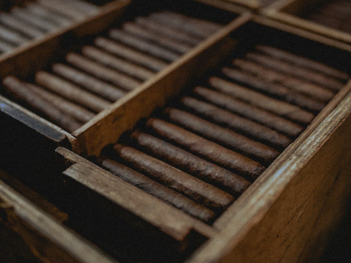 Boxes of cigars in a humidor
