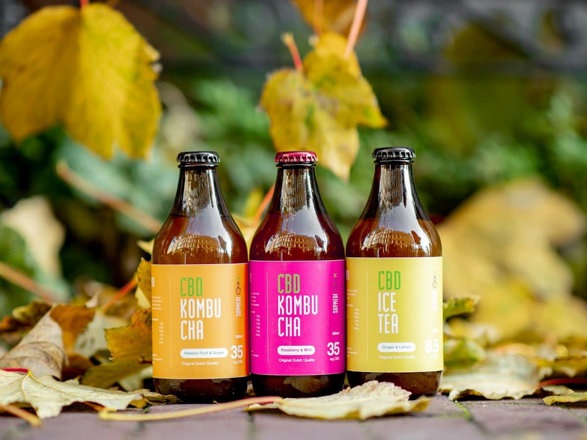 Bottles of hemp-infused drinks