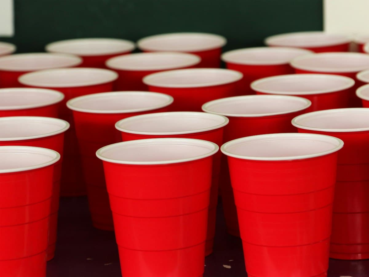 Stacks of red party cups