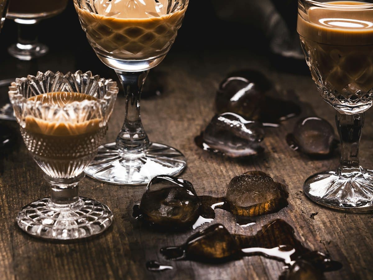 Glasses of cream liqueur on a bar
